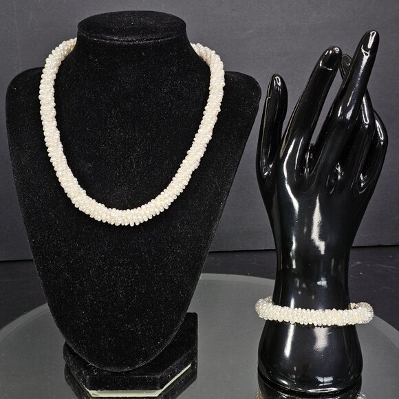 Authentic Freshwater Pearl Necklace And Bracelet Set Diamond ? Clasps VTG Read - Picture 10 of 13